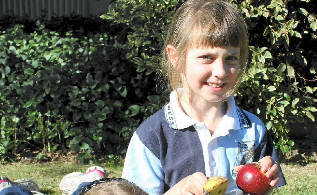 Amy Skerman and Grace McIlroy enjoy a healthy snack on their daily fruit break. Amy Skerman and Grace McIlroy enjoy a healthy snack on their daily fruit break.